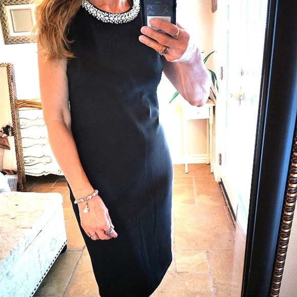 Spence ELEGANT Dress Pearl Neckline Spence Black Dress w Pearls